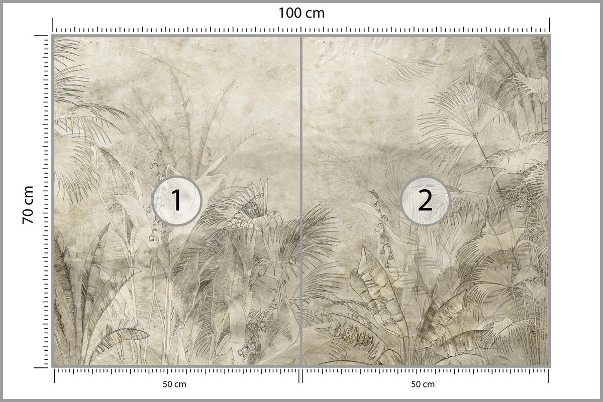 FOTOTAPETA Pre Spálňu Vintage Botanické Listy Tropická 100 x 70 cm - hnedá/béžová, papier (100/70cm) - Muralo