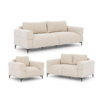 SITZGARNITUR 3+2+1 Cardea in Bubble-Optik aus weichem Hellbeige Strukturstoff mit hohem Sitzkomfort - Beige/Schwarz, Holz/Textil (217/80/97cm) - S-Style Möbel