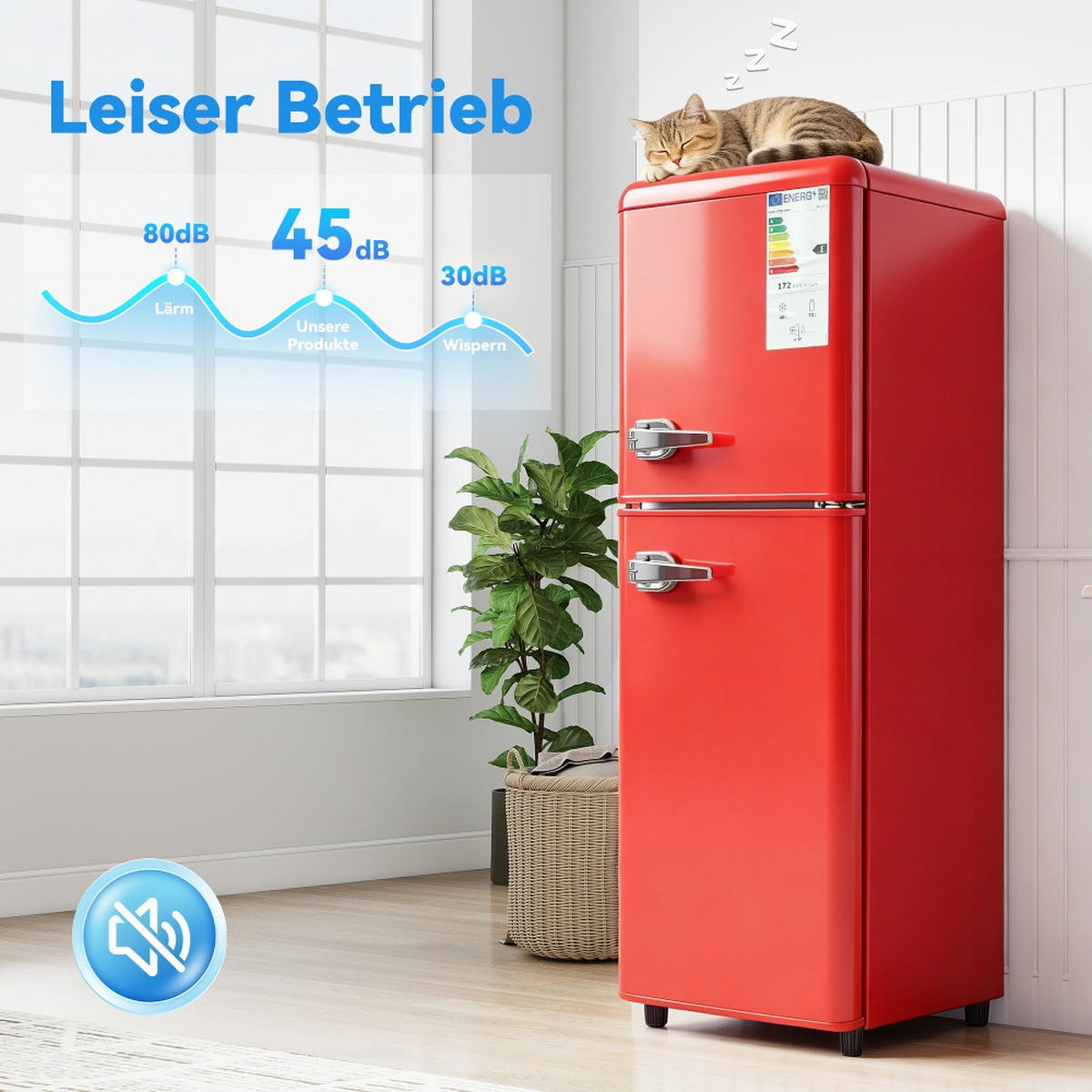 KÜHL-GEFRIER-KOMBINATION mit Gefrierfach, 112L KOMPAKTKÜHLSCHRANK, 7 Temperaturstufen, Rot, für Büro und Küche, 41/114,5/48,5 cm - Rot, Metall (47.5/121.5/47.5cm) - Rolipo