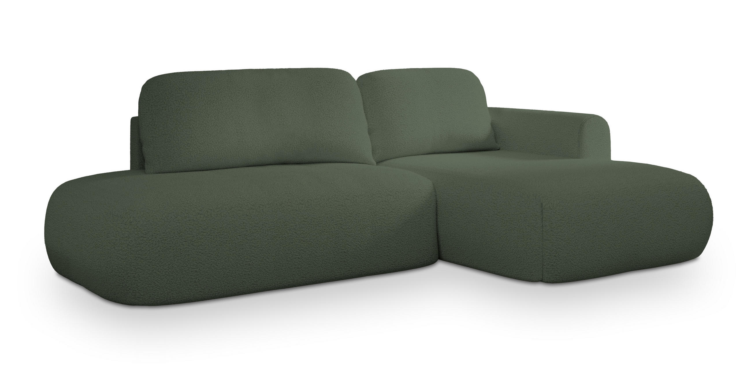 ECKSOFA NUVIRA R-S Grün Boucle-Stoff mit Schlaffunktion - Grün, Holz (274/165cm) - MASSENO