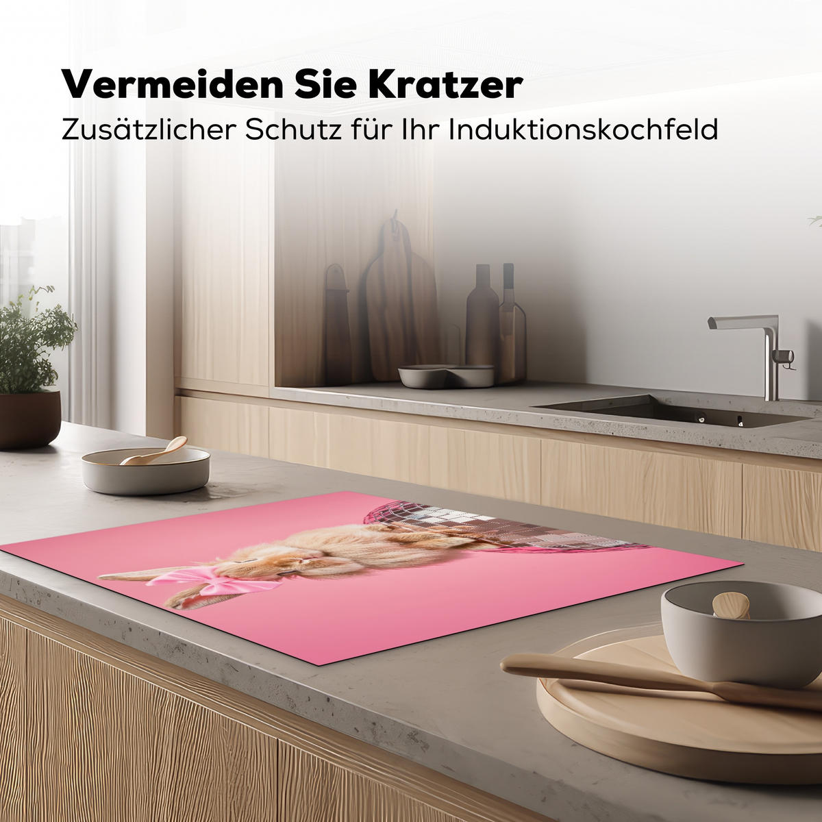 HERDABDECKPLATTE Schleife - Discoball - Kaninchen Induktionsmatte 77x59 cm - Pink, Kunststoff (77/59/0.2cm) - MuchoWow