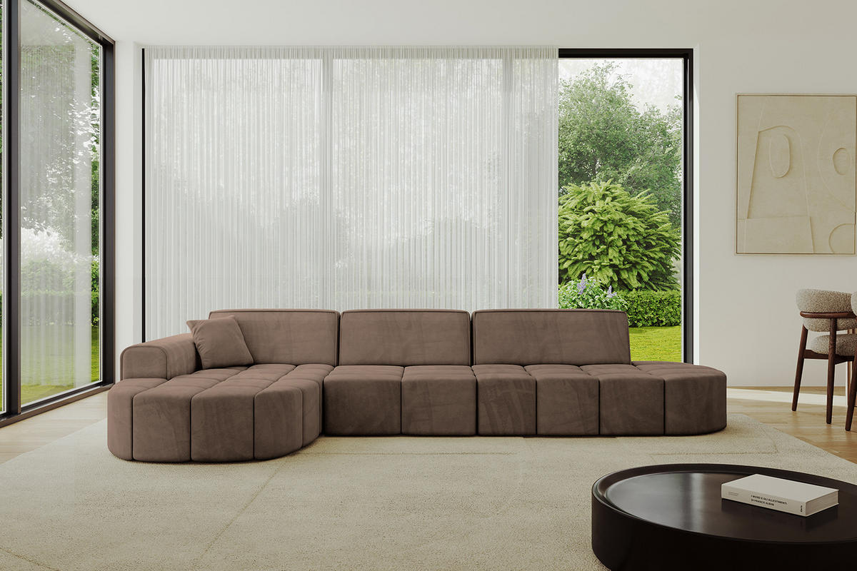 ECKSOFA Ottomane Links LIVO-L2 - 337x173x79,5 cm Braun - Braun, Holzwerkstoff/Textil (337/173cm) - ALTDECOR