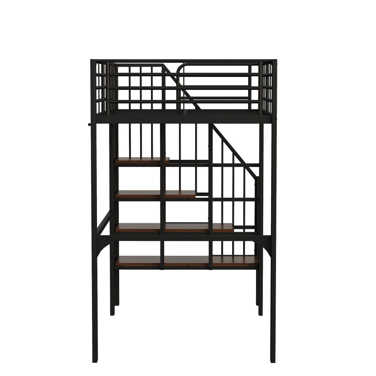 HOCHBETT 90/200 cm Schwarz mit Stauraum und Treppe aus Metall und Holz - Schwarz, Metall (90/200cm) - OKWISH