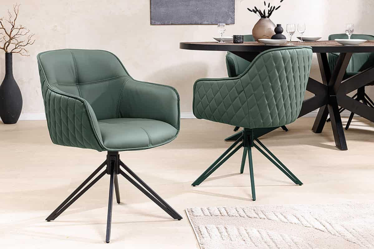 STUHL EUPHORIA Echtleder Grün 80 cm - Schwarz/Grün, Leder/Metall (58/82/60cm) - riess-ambiente