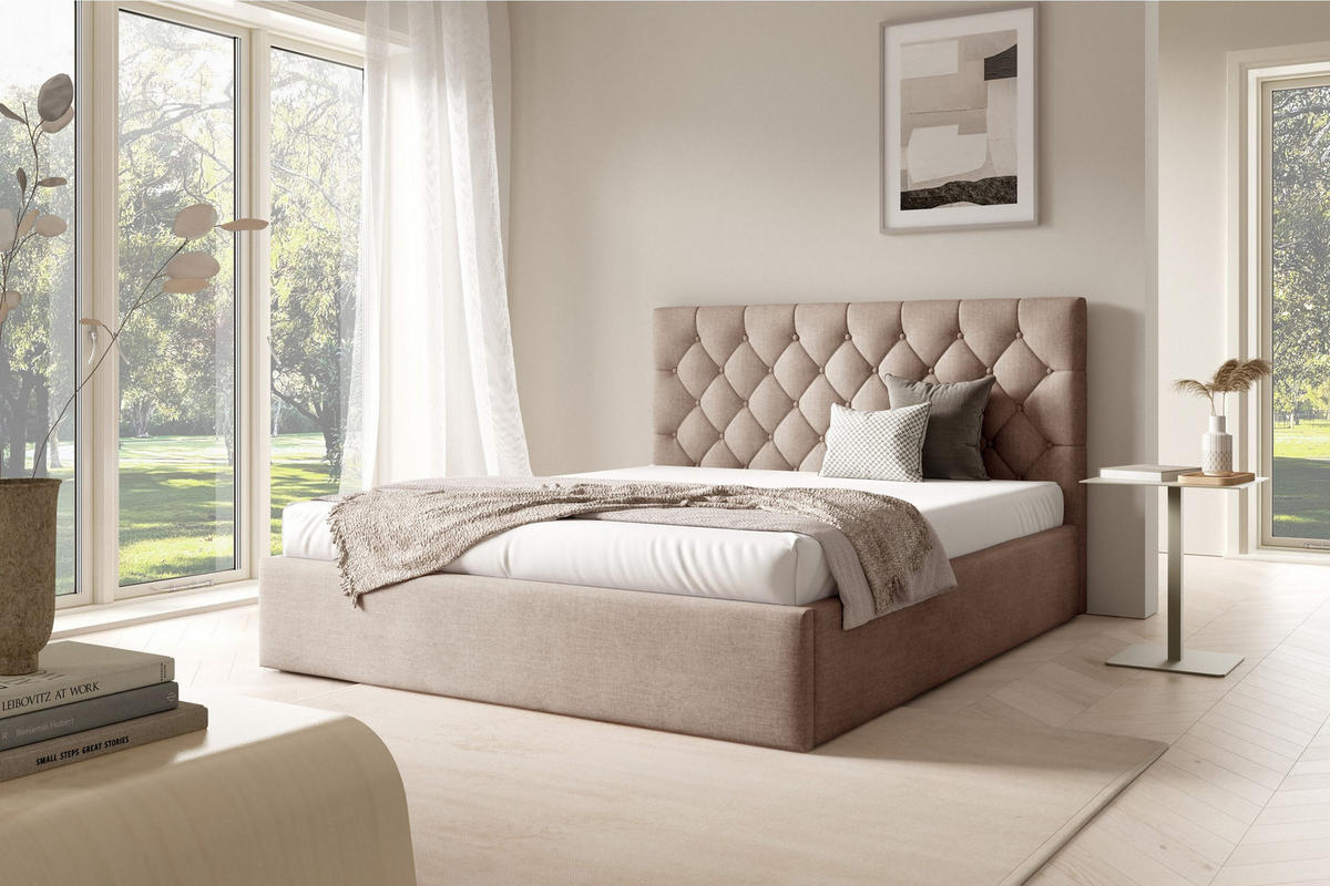 POLSTERBETT BEZA IV - Dunkelbeige - Hellbraun, Holz/Textil (180/200cm) - AN-Moebel 4u