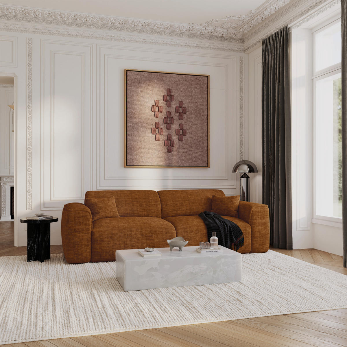 SCHLAFSOFA GERADE Texturierter Samt Braun 240cm - Braun, Textil (240/73/97cm) - Sia Home