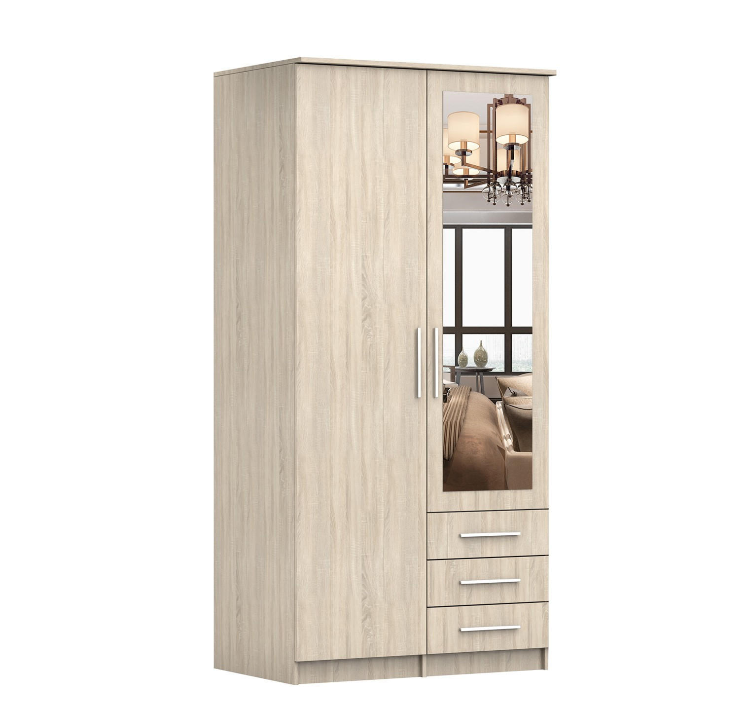 DREHTÜRENSCHRANK 100/207/57/61 cm Szantal 2D Sonoma/Sonoma - Alufarben/Sonoma Eiche, Glas/Holzwerkstoff (100/210/64cm) - imoebel24