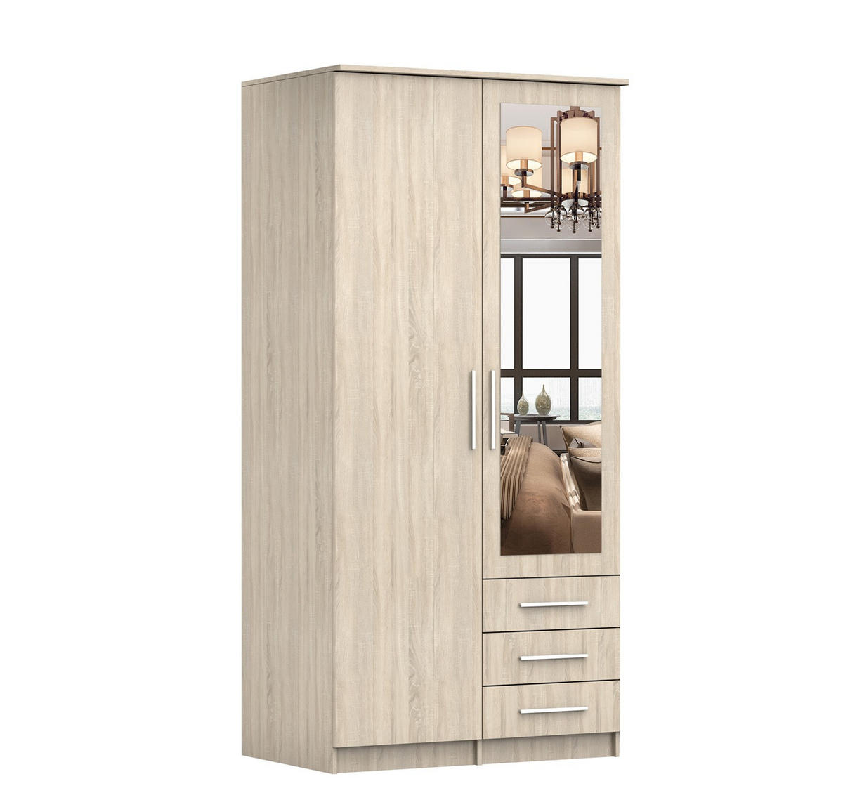 DREHTÜRENSCHRANK 100/207/57/61 cm Szantal 2D Sonoma/Sonoma - Alufarben/Sonoma Eiche, Glas/Holzwerkstoff (100/210/64cm) - imoebel24