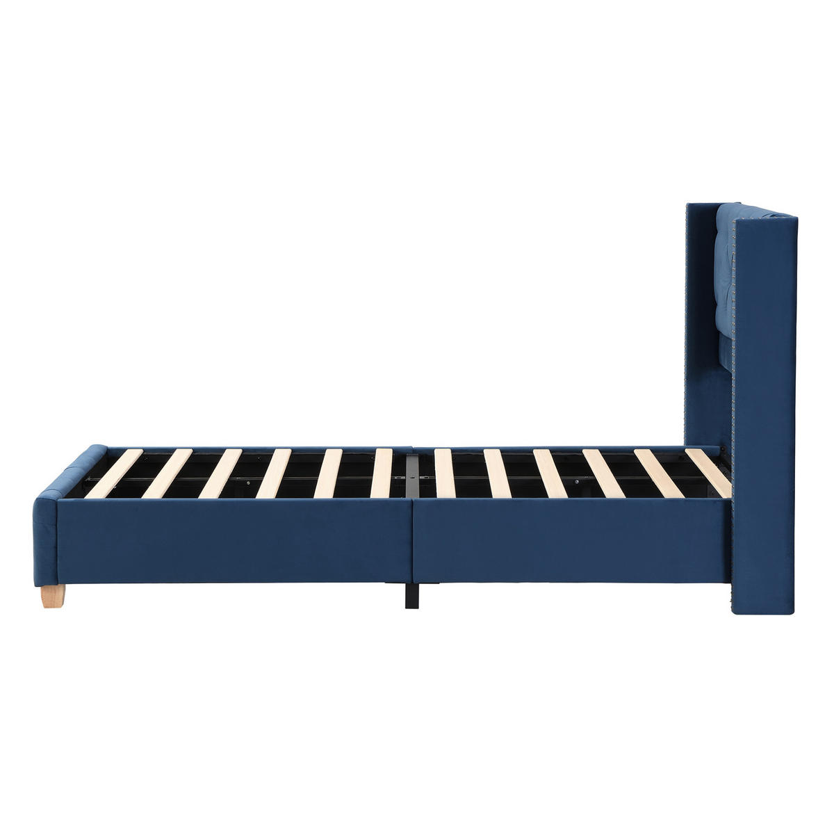 POLSTERBETT Samt 90/200 cm Blau mit Lattenrost ohne Matratze - Blau, Textil (90/200cm) - MIVRAY