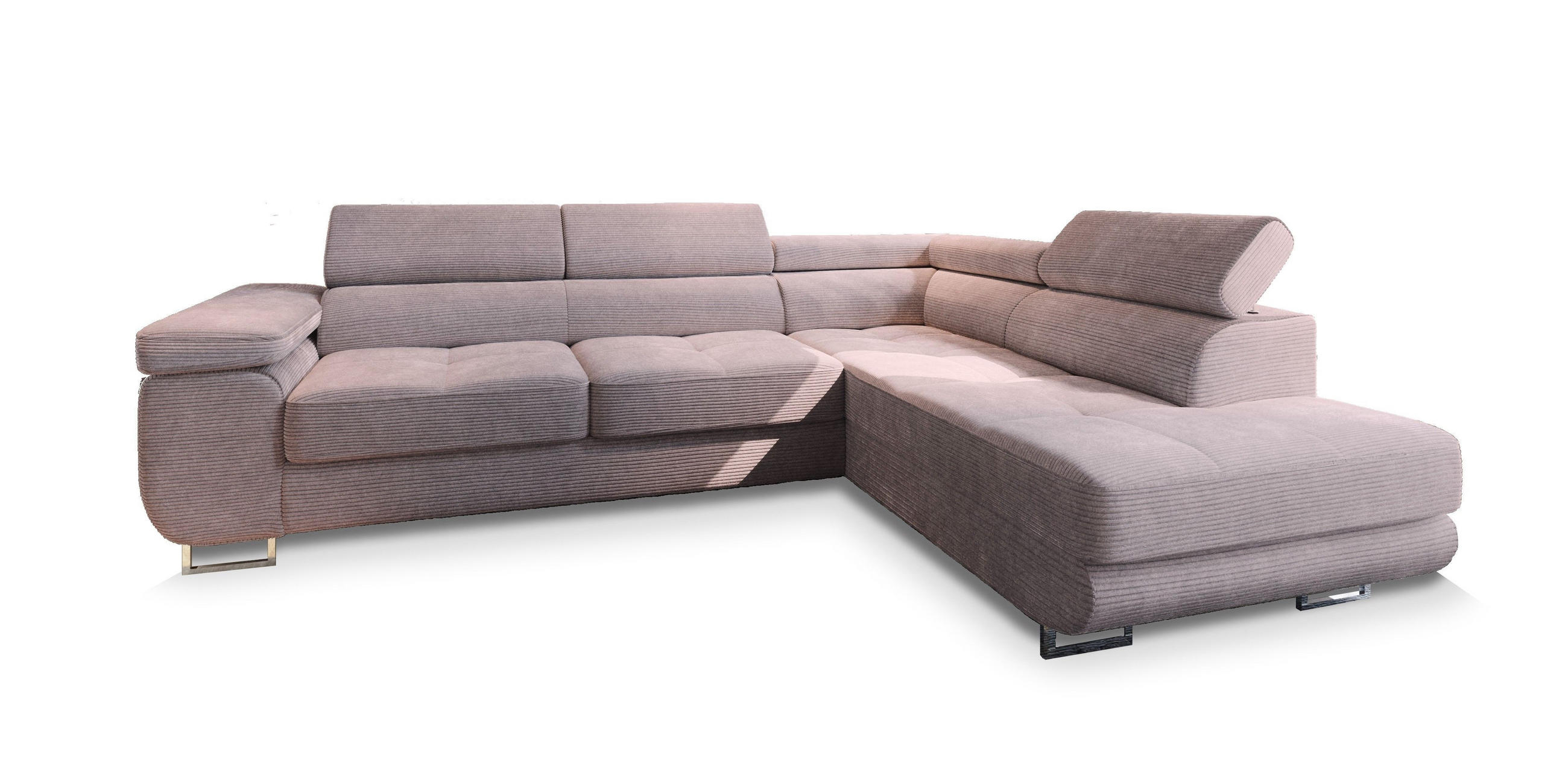ECKSOFA APIRO R-S Lila Kordstoff mit Schlaffunktion - Lila, Holz (276/202cm) - MASSENO