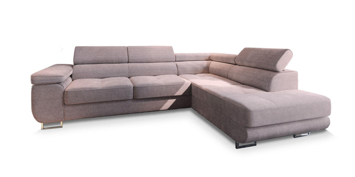 ECKSOFA APIRO R-S Lila Kordstoff mit Schlaffunktion - Lila, Holz (276/202cm) - MASSENO