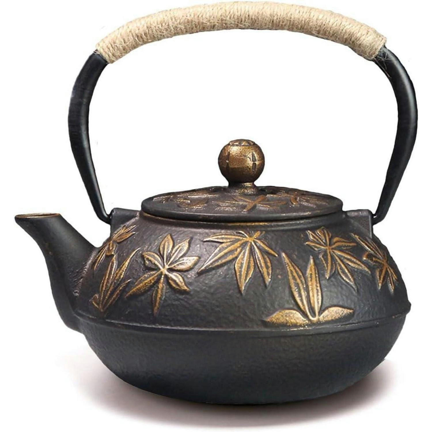 TEEKANNE Gusseisen 800ml mit Sieb Gold Ahornblätter - Braun, Metall (17/17cm)