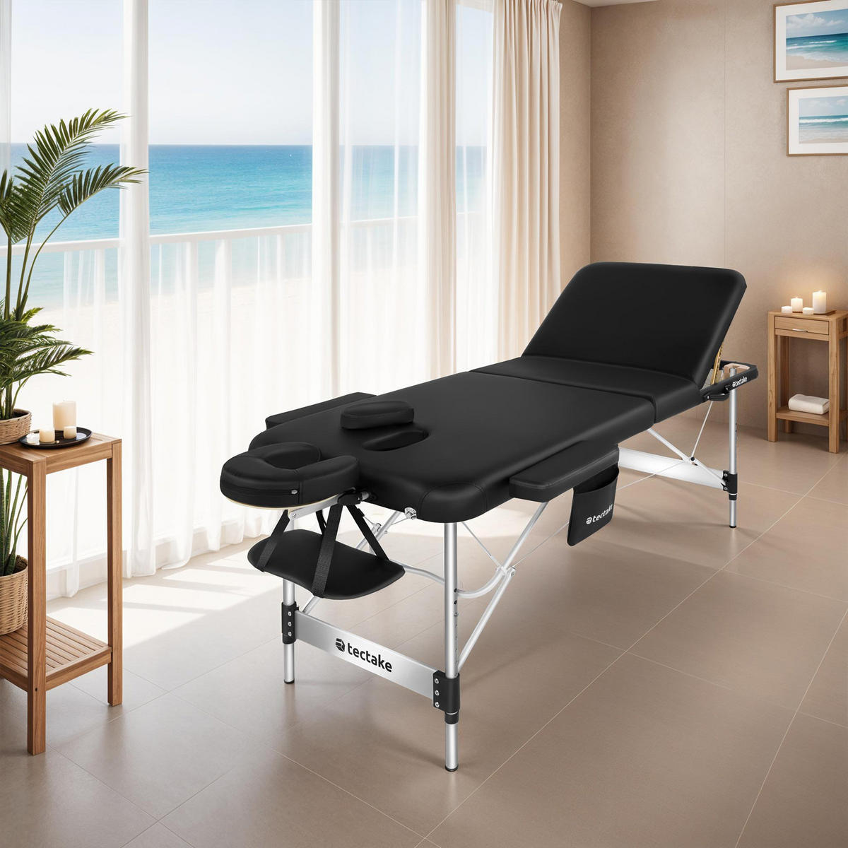 MASSAGELIEGE 3 Zonen Phuket,212 x 103 x 90 cm,schwarz - Schwarz, Metall (103/90/212cm) - tectake