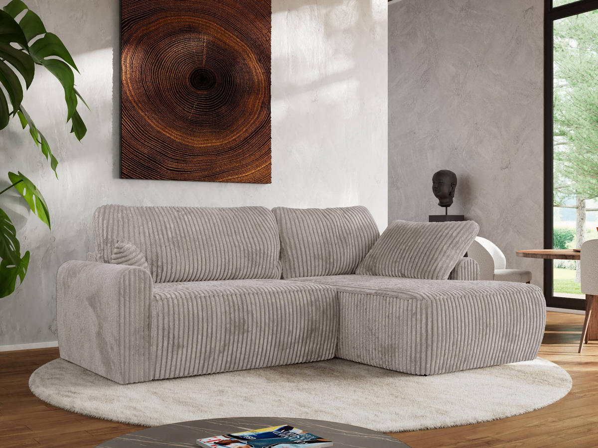 ECKSCHLAFSOFA CUBO L Hellbraun Cord - rechts - Hellbraun/Schwarz, Kunststoff/Textil (187/273cm) - MKS