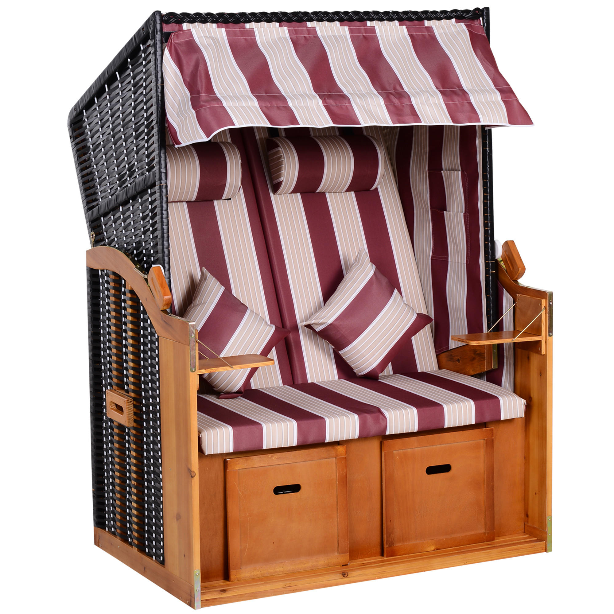 DOPPELTE Sonnenliege mit Dach 5-stufige Rückenlehne PE-Rattan Rot+Weiß 118 x 79 x 160 cm - Weiß, Kunststoff (79/160/118cm) - Outsunny