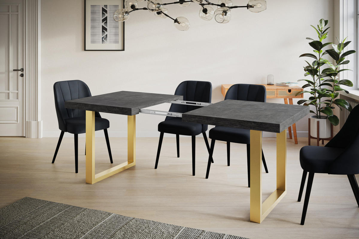 ESSZIMMERTISCH LOFT-U, ausziehbarer Tisch 120-220X80X77 cm, Farbe: Dunkelgrau, mit Metallbeinen in Farbe Gold - Dunkelgrau/Goldfarben, Holzwerkstoff (120/80/77cm) - Alpi-Möbel