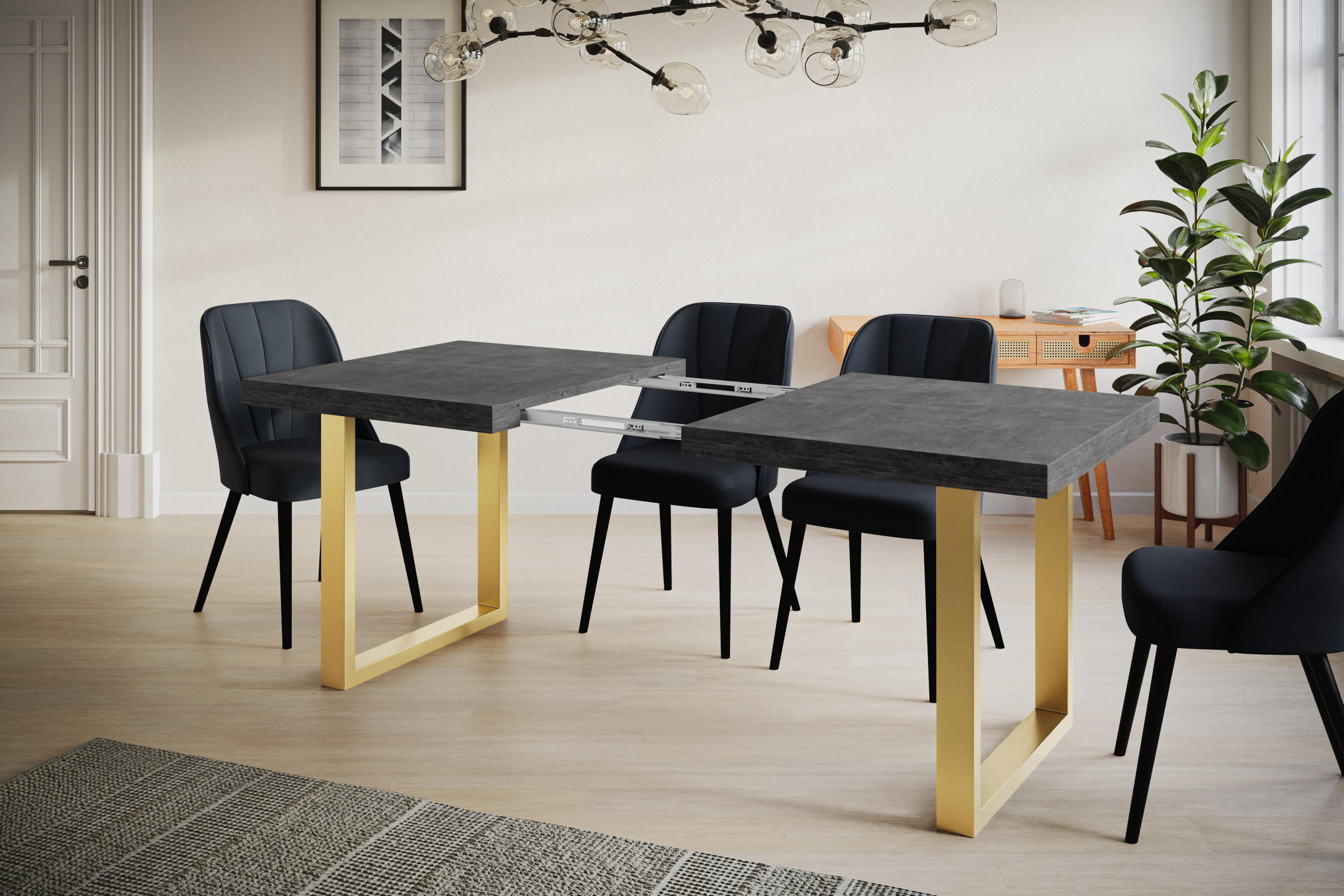 Thumbnail - Alpi-Möbel Industrieller, Dunkelgrau, Gold, Holzwerkstoff, Rechteckig, U-Form, 90x77x180 cm, Esszimmer, Tische, Esstisch...