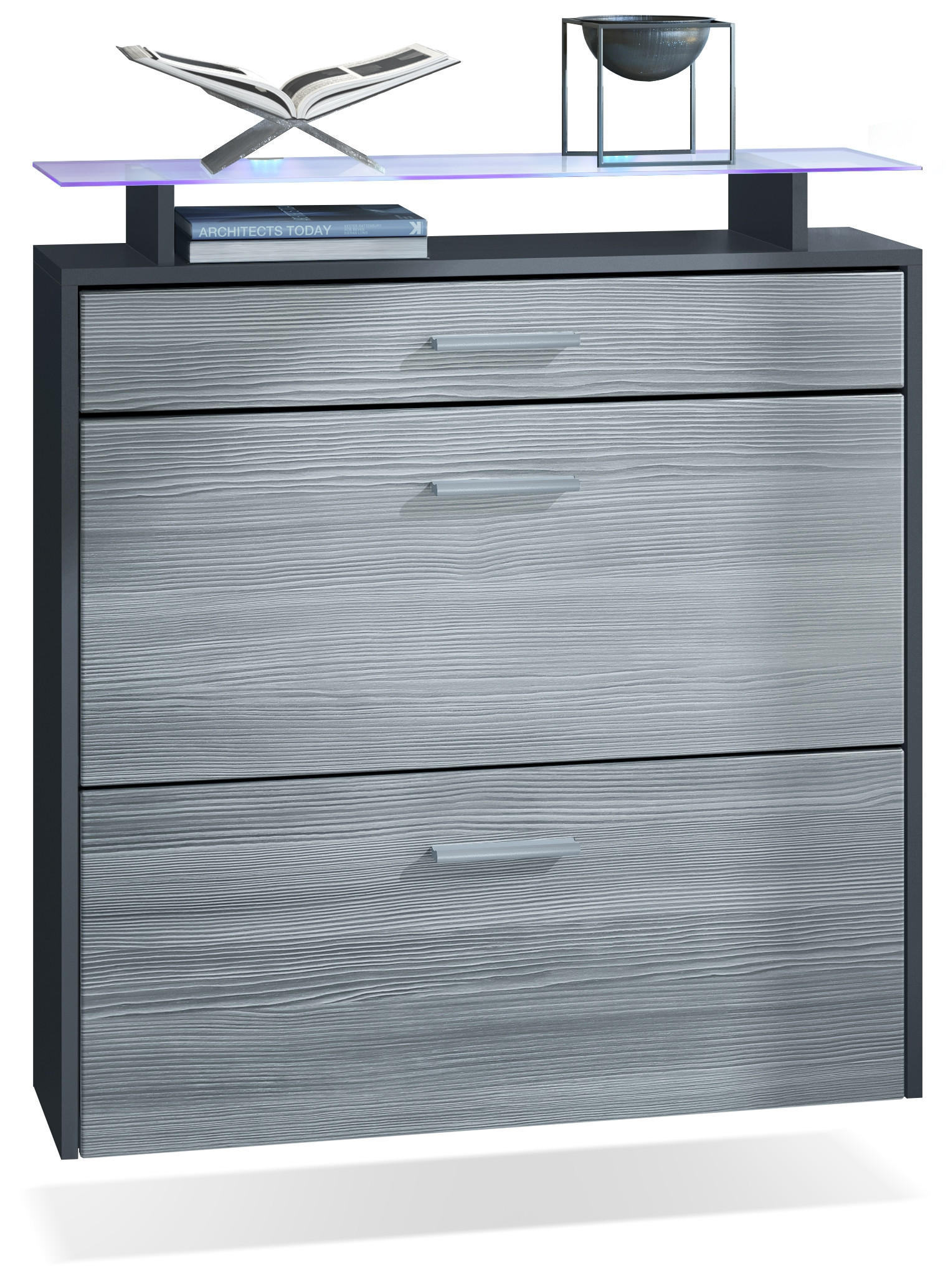 SCHUHSCHRANK Malea Fronten in Avola-Anthrazit - Anthrazit, Holzwerkstoff (89/96/23cm) - Vladon