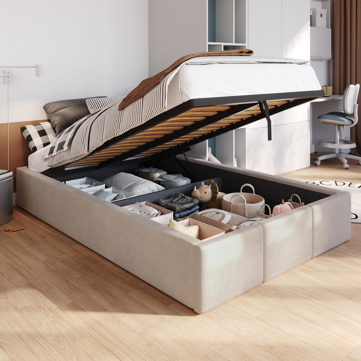 POLSTERBETT für Schlafzimmer Bett mit Stauraum Creme 120x200cm - Creme, Holzwerkstoff/Textil (120/200cm) - Muralo