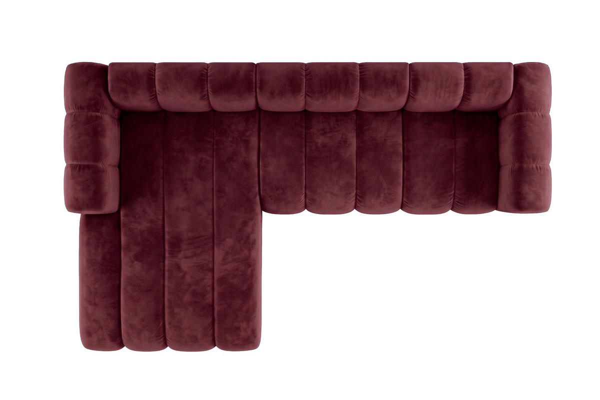 ECKSOFA Modulares In L-Form, Velvet-Stoff Riviera, Rotwein, Links, GRAND 287 cm - Dunkelrot, Holz (287/179cm) - Kaiser Möbel