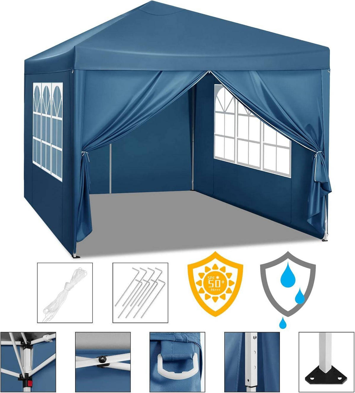 PAVILLON Pop-Up wasserdichter Faltpavillon, aus Oxford Metallrahmen 3 x 3 m - Blau, Metall (300/300/260cm) - Woltu