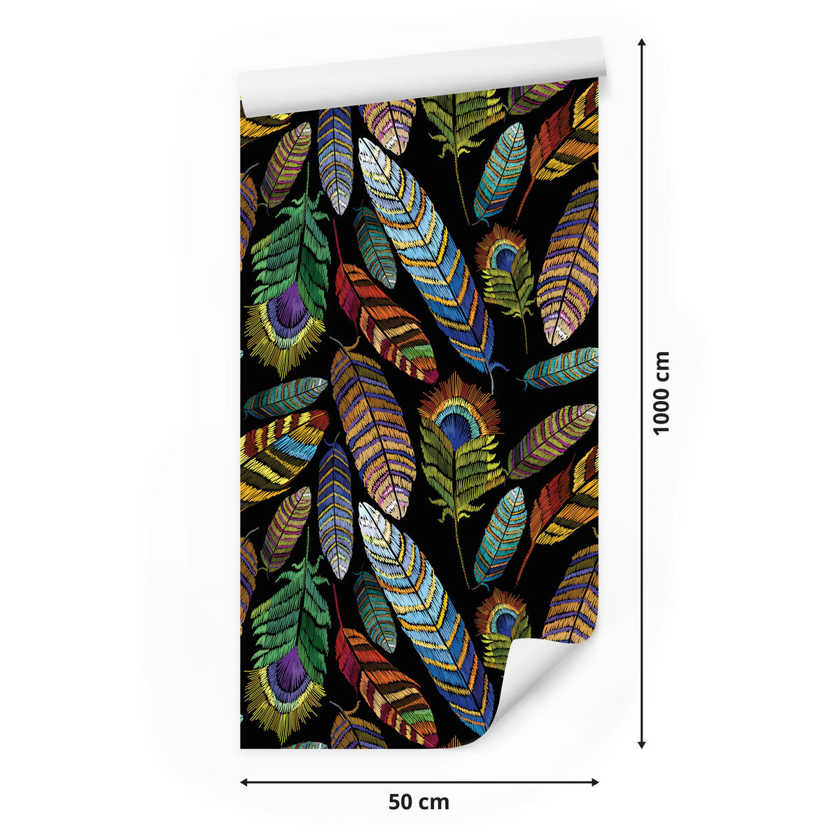 VLIESTAPETE Tropische Federn – Bunt, Schwarz – 50x1000 cm - Multicolor/Schwarz, Papier (50/1000cm) - Muralo