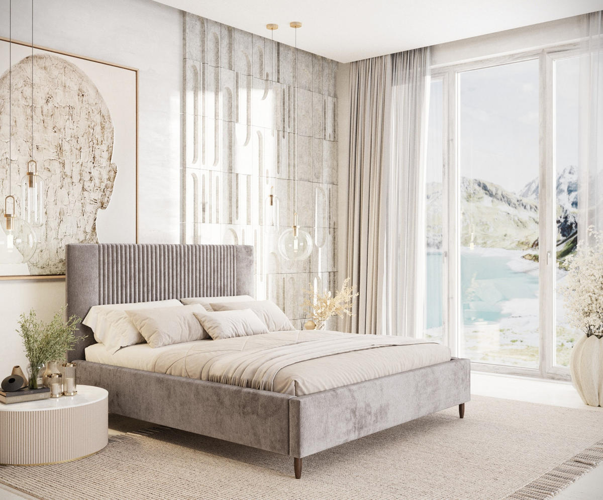 POLSTERBETT Etero Beige 140/200 cm im Chenille-Stoff - Wengefarben/Beige, Holz/Holzwerkstoff (140/200cm) - Maison de Reve