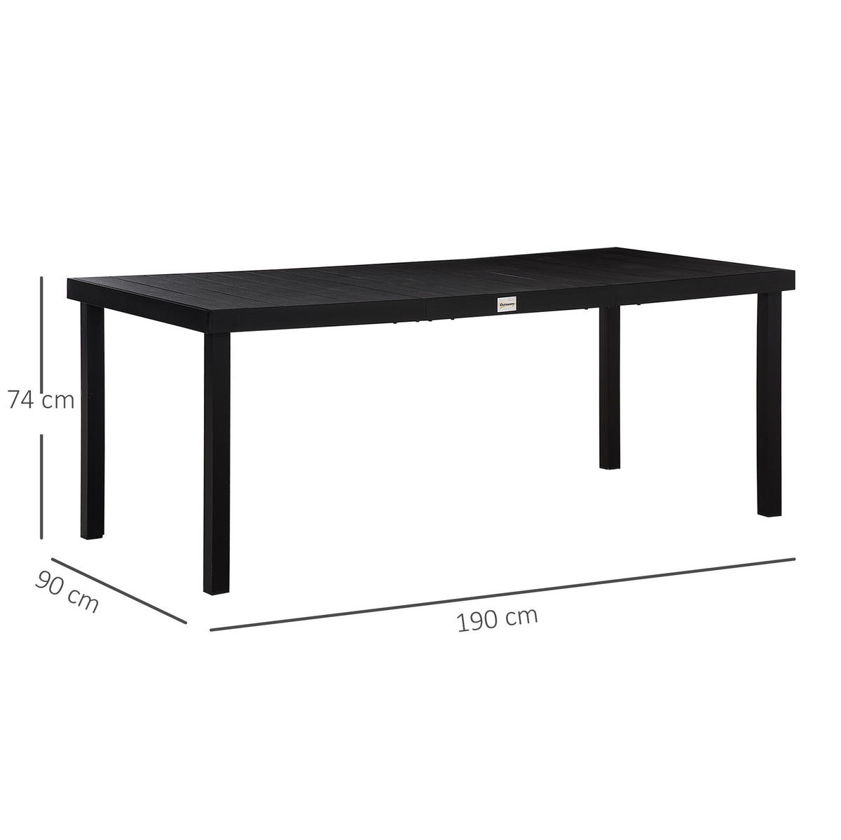 GARTENTISCH aus Aluminium 190x90x74 cm Schwarz mit Holzoptik und verstellbaren Fußpolstern - Schwarz, Metall (190/90/74cm) - Modfu