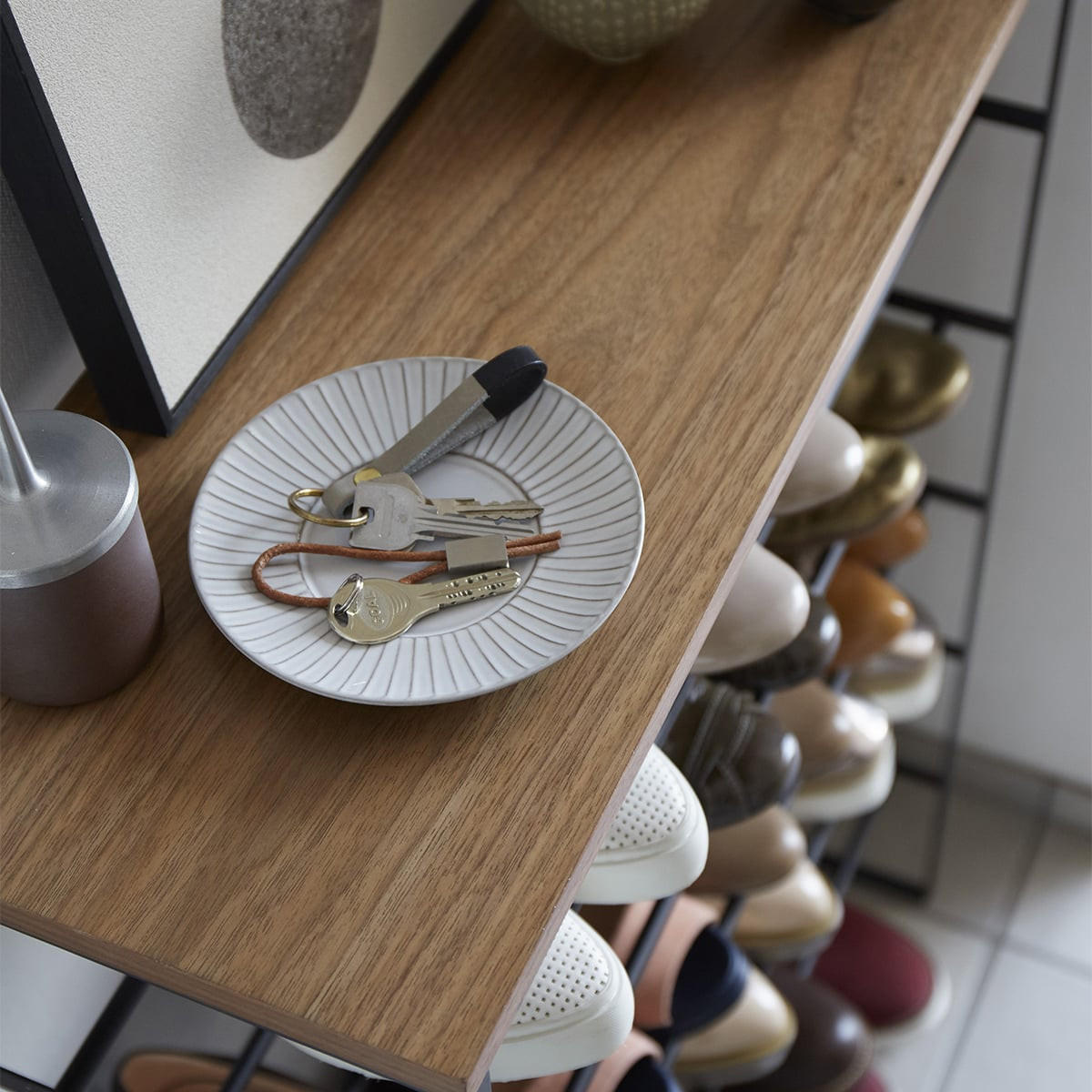 SCHUHREGAL mit 5 Ebenen aus Holz und schwarzem Metall Tower - L66 cm - Schwarz, Metall (25/87/66cm) - Yamazaki