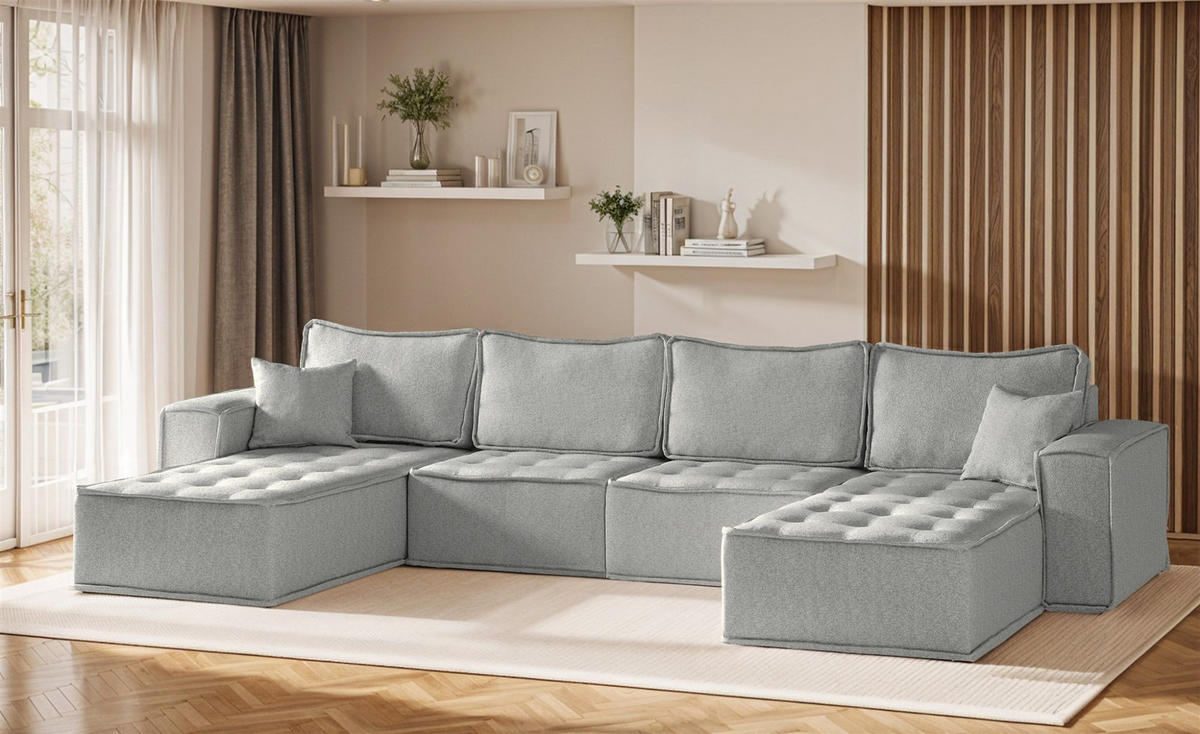 WOHNLANDSCHAFT Sande In Alpine - Hellgrau, Holzwerkstoff/Textil (372/85/192cm) - Fun Möbel