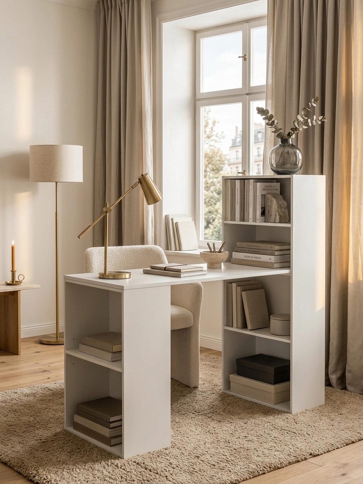 SCHREIBTISCH mit Regal variabel BRENTA, Weiß, 120x53x120 cm - Weiß, Holz (53/120/120cm) - KADIMA DESIGN