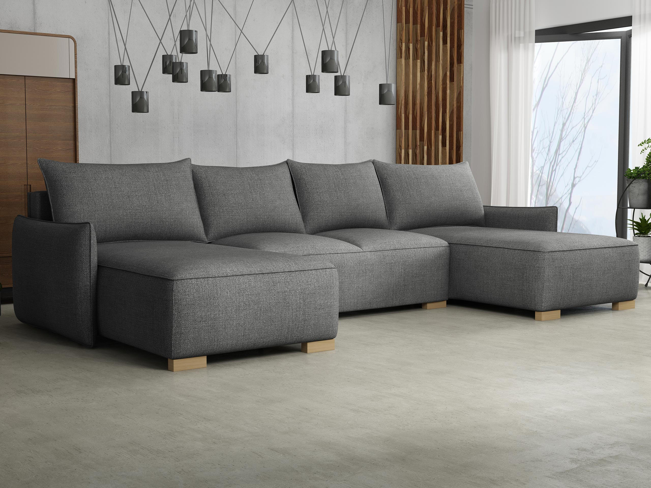 WOHNLANDSCHAFT Focus U - Naturfarben/Grau, Holz/Textil (328/87/155cm) - MIRJAN24