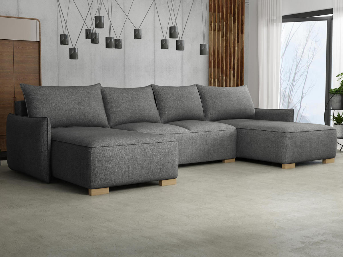 WOHNLANDSCHAFT Focus U - Naturfarben/Grau, Holz/Textil (328/87/155cm) - MIRJAN24