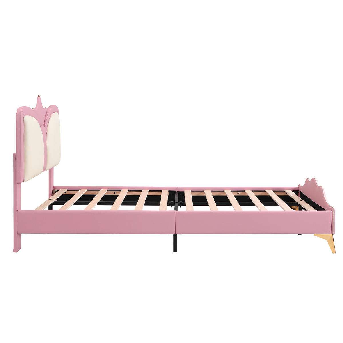 KINDERBETT 90/200 cm aus PU mit Kronen-Kopfteil und weicher Polsterung, Rosa/Weiß - Rosa, Kunststoff (90/200cm) - Redom