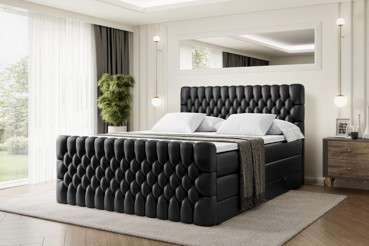 BOXSPRINGBETT SERENE-Z KING - 140 x 200 - H3/H4 - Schwarz Hochglanz - Schwarz Hochglanz, Holzwerkstoff (140/200cm) - ALTDECOR