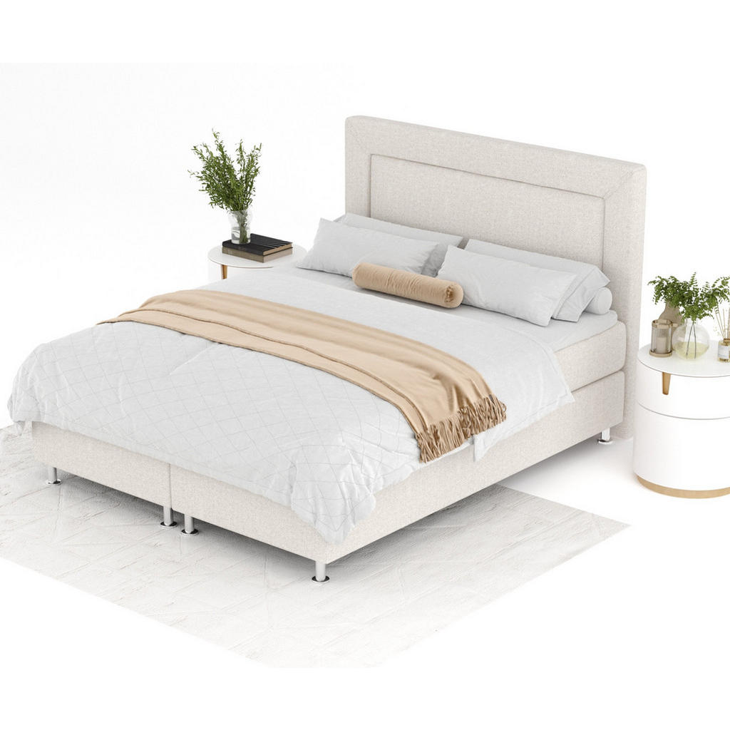 Thumbnail - Maison de Reve Boxspringbett, Beige, Textil, Buche, Kiefer, H3, Höhe ca. 21 cm, 200x200 cm, FSC 100%, Made in EU, Oeko-T...
