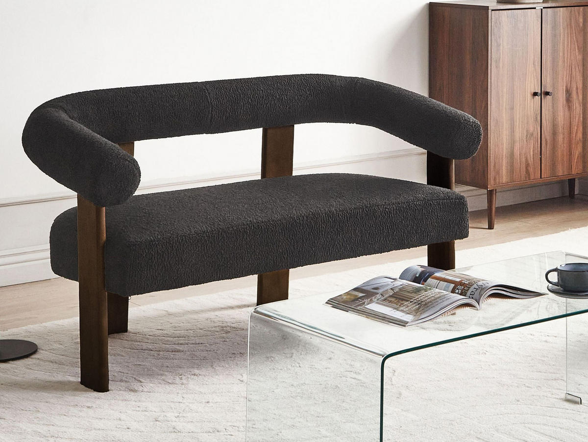 2-SITZER-SOFA Bouclé Schwarz/Dunkelbraun Ilbro - Schwarz, Textil (138/76/68cm) - Beliani