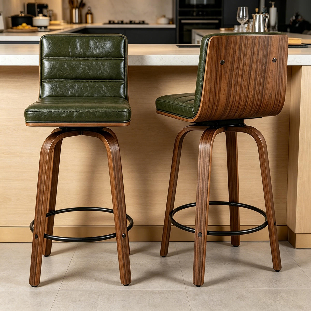 BARHOCKER DE-36437 mit geschwungenen Holzbeinen Grün - Grün, Holz (48/90/40cm) - ComfortXL