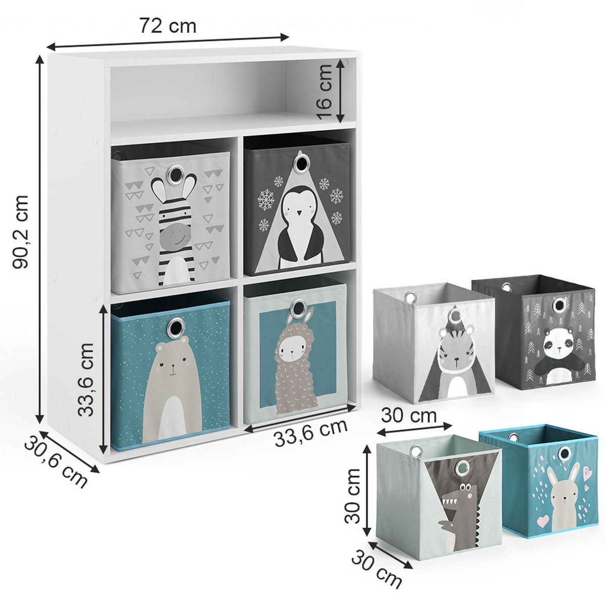 KINDERREGAL Weiß 72 x 90.2 cm mit 4 Faltboxen - Weiß, Holzwerkstoff (72/90.2/30.6cm) - Vicco