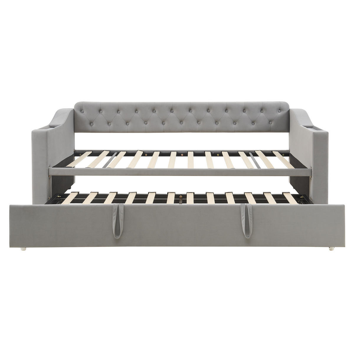 POLSTERBETT Schlafsofa 90/180 cm grau mit integrierten Stauraum und Ladeanschlüssen - Grau, Textil (90/180cm) - OKWISH