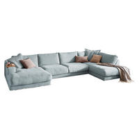 WOHNLANDSCHAFT MADELINE Hellblau Cord - Schwarz/Hellblau, Kunststoff/Textil (425/86/224cm) - KAWOLA