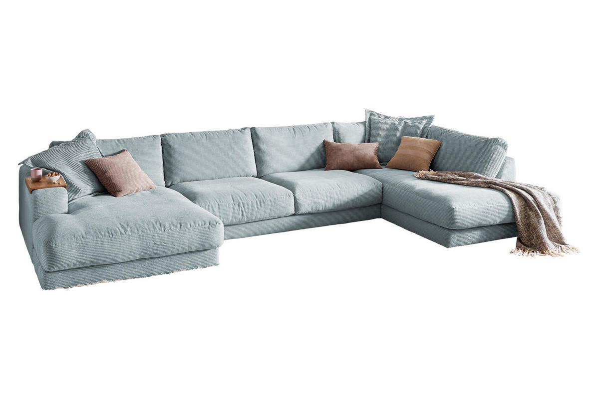 WOHNLANDSCHAFT MADELINE Hellblau Cord - Schwarz/Hellblau, Kunststoff/Textil (425/86/224cm) - KAWOLA