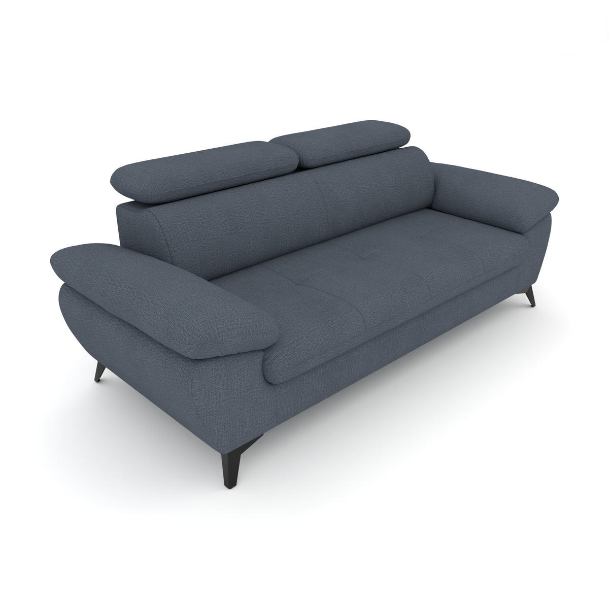 3-SITZER Karlstad Chenille Blau verstell. Kopfstützen B 215 cm - Blaugrau, Kunststoff/Textil (215/84/100cm) - foamnova