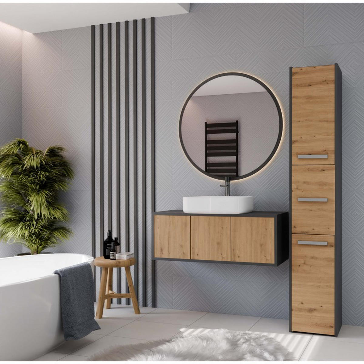 SKRIŇA kúpeľňová - antracitová, kompozitné drevo (30/170/30cm) - RAUMHIRSCH FURNITURE