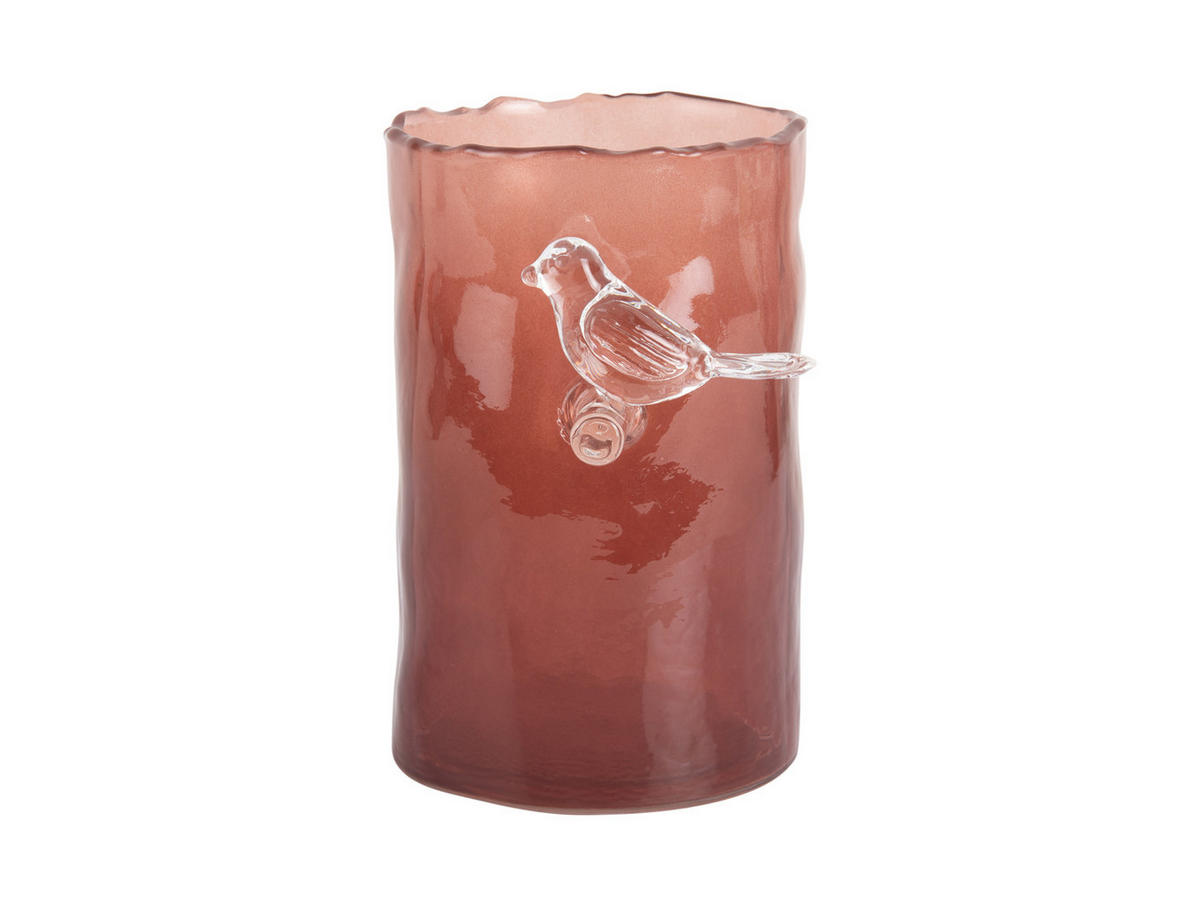 VASE Bird On Branch 9/9/15 cm - Rot, Glas (9.5/15cm) - Present Time