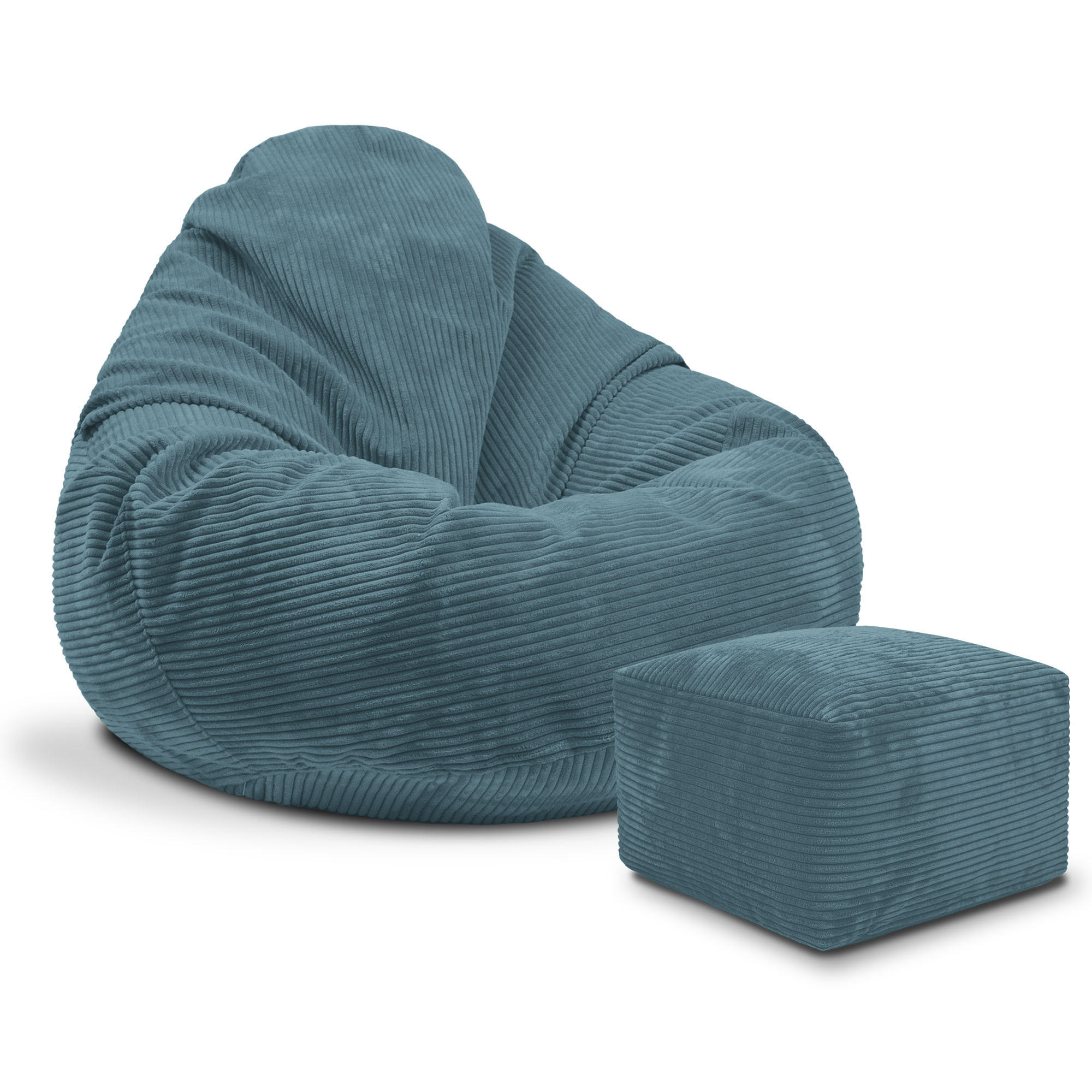 SITZSACK PARADISE MIT FUßSTÜTZE Kordsamt 2-tlg Ocean Depths M - Blau/Dunkelblau, Textil (90/100/90cm) - Dreamroots