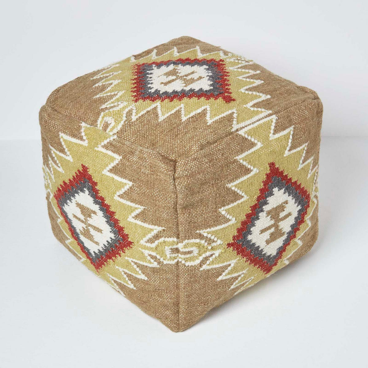 KELIM-POUF Jaipur mit Ethno-Muster, 43/43/43 cm - Multicolor, Textil (43/43/43cm) - Homescapes