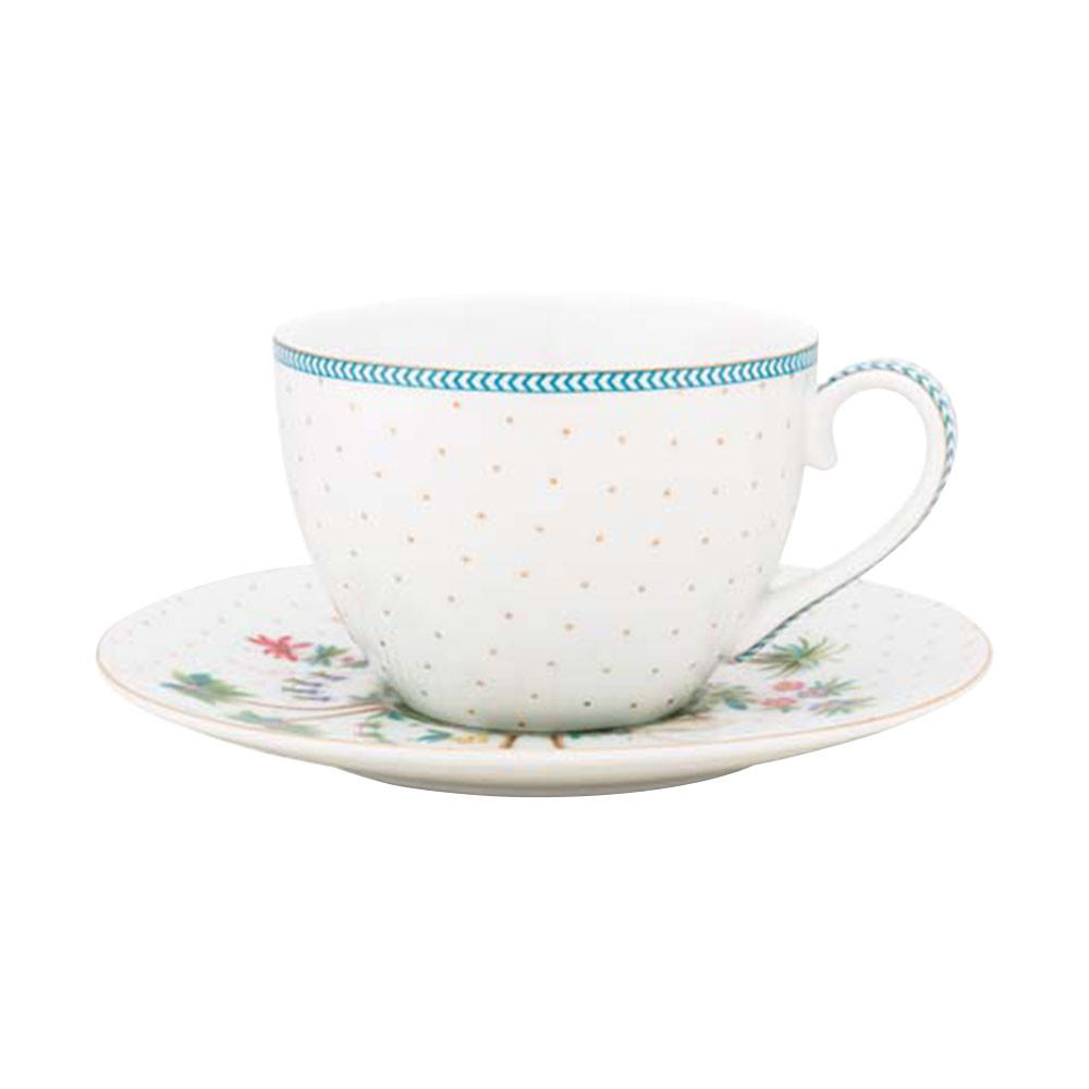 TASSEN & UNTERTASSEN 2er-Set Jolie punkte gold 280 ml - Weiß/Hellblau, Keramik (16.8/12.2/16.8cm) - Pip Studio