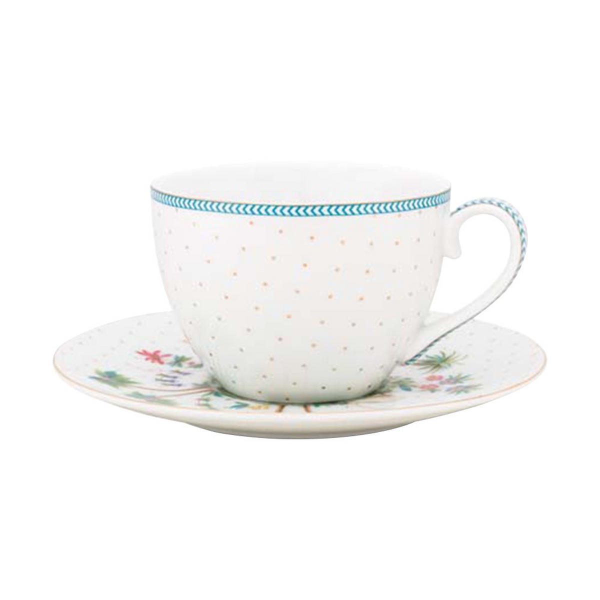 TASSEN & UNTERTASSEN 2er-Set Jolie punkte gold 280 ml - Weiß/Hellblau, Keramik (16.8/12.2/16.8cm) - Pip Studio