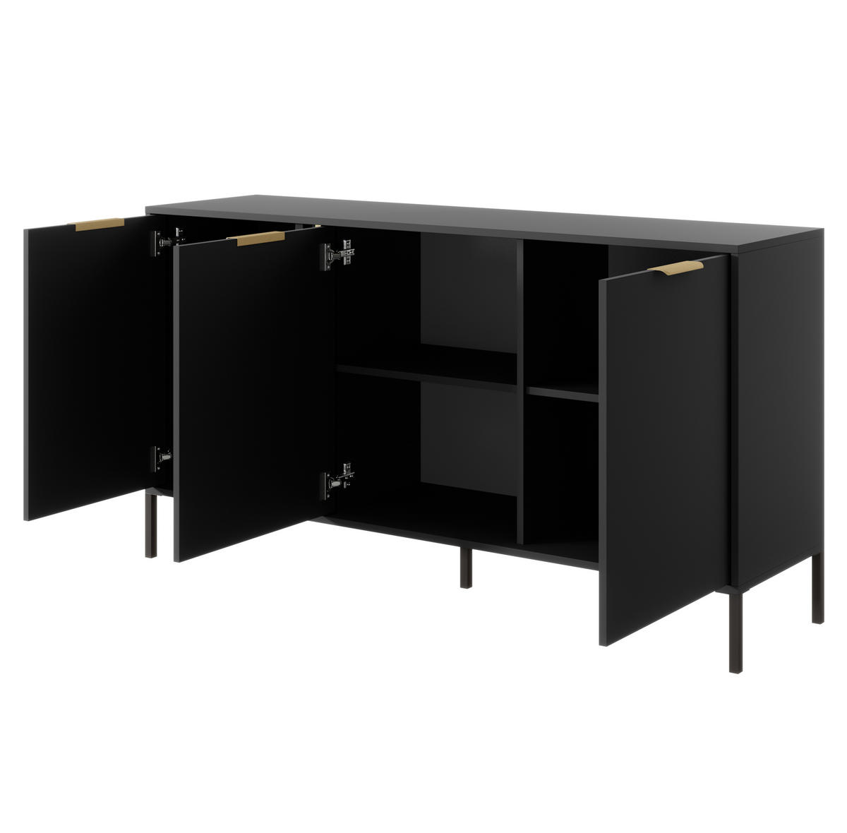 SIDEBOARD Catanian 3T Grau 153,1/81,4/39,5 cm – mit goldenen Griffen und schwarzen Beinen - Schwarz/Grau, Holzwerkstoff/Metall (153.1/81.4/39.5cm) - AX Living